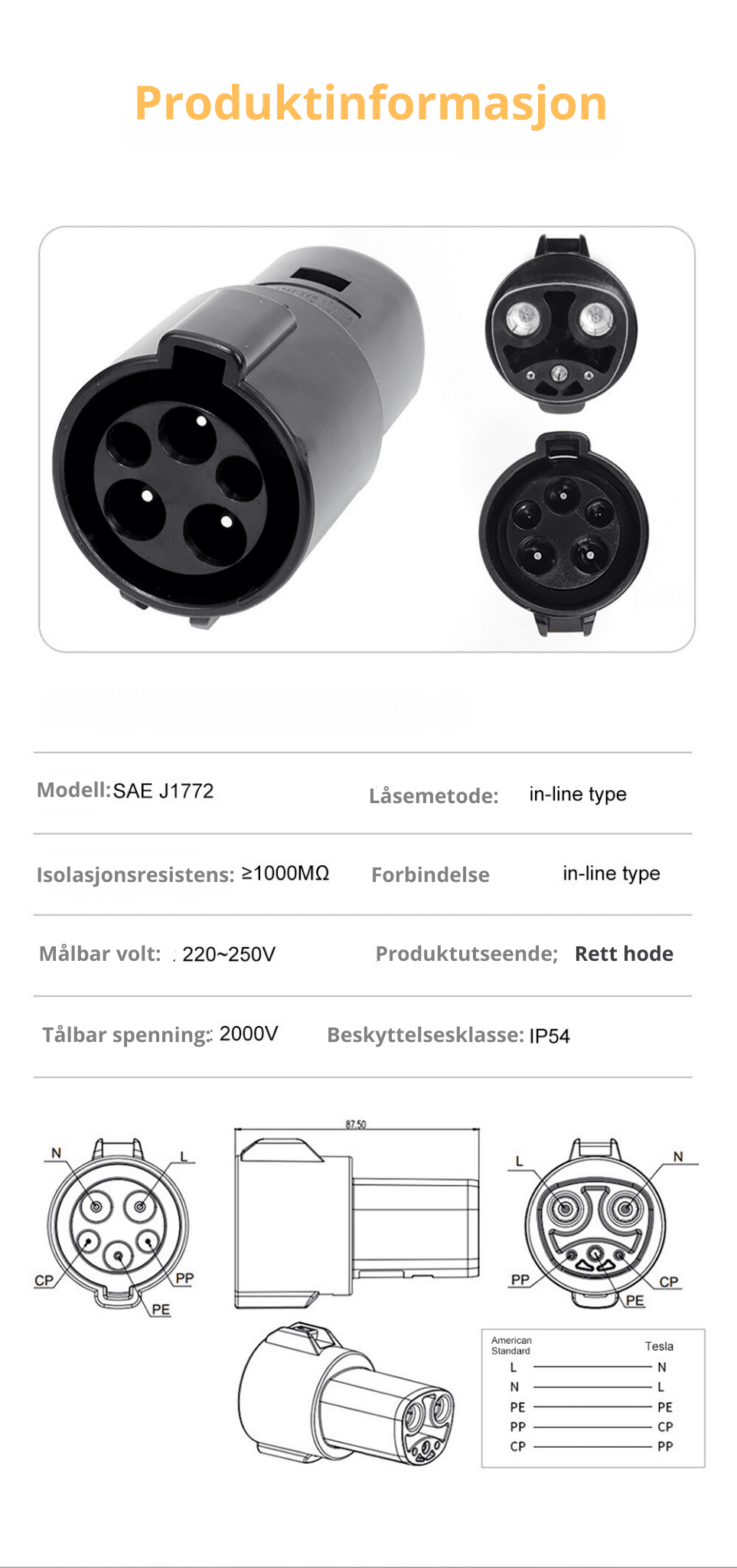 Adapter Type 1 til Tesla - Bilde 7